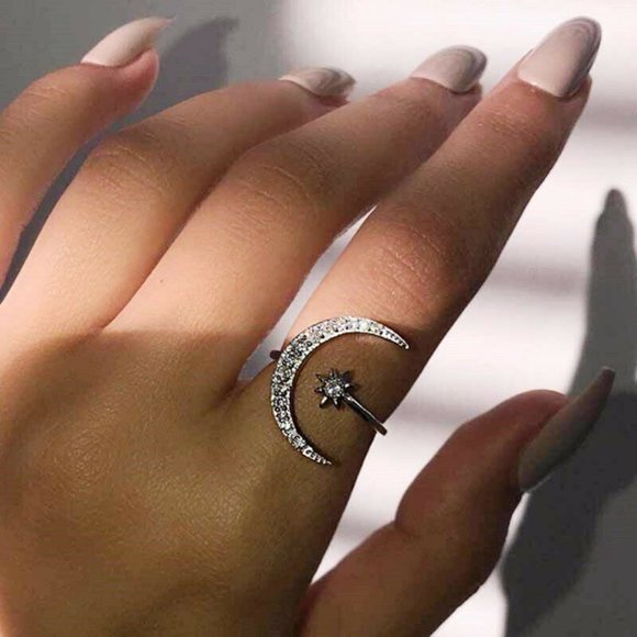 Couple Moon Sun Shape 925 Silver White Topaz Ring